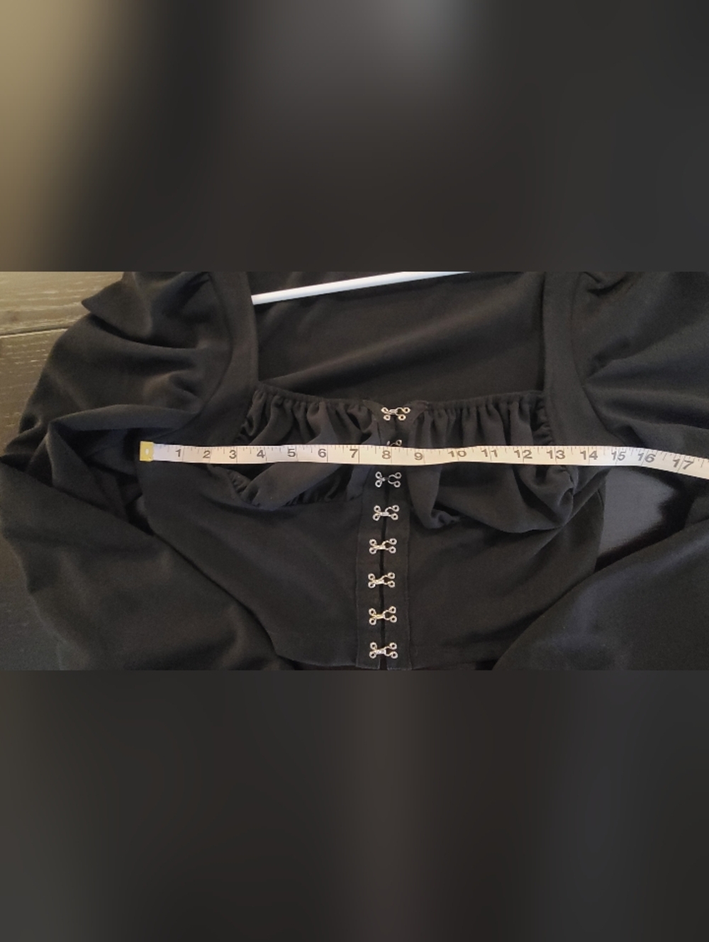 #36 Shein Black Peasant  Sweetheart Long Sleeve Black Top, Med - Picture 8 of 11